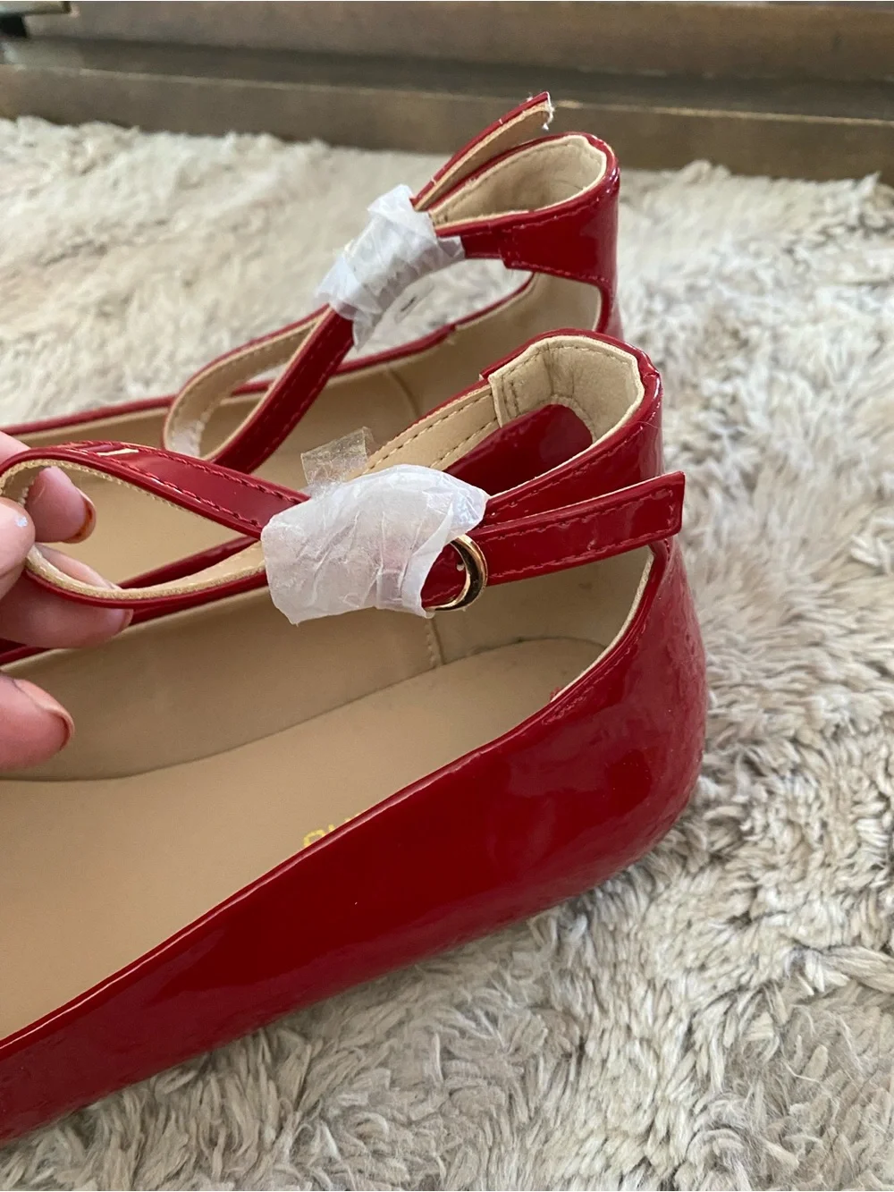 Dream Pairs Glossy Red Ankle Strap Ballet Flats - Picture 3 of 10